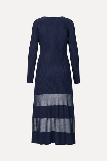 Stine Goya UK Scoopneck Fitted Long Sleeve Dress Knit Navy