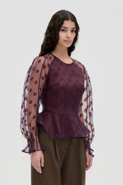Stine Goya UK Sheer Peplum Top Top Polka