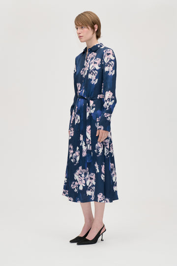 Stine Goya UK Shirt Dress Midi Dress Blush Roses On Indigo