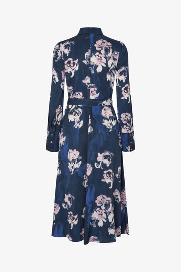 Stine Goya UK Shirt Dress Midi Dress Blush Roses On Indigo