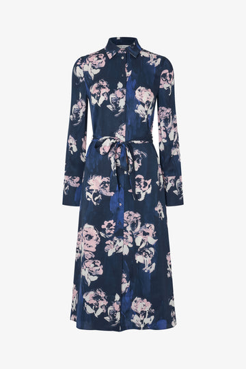 Stine Goya UK Shirt Dress Midi Dress Blush Roses On Indigo