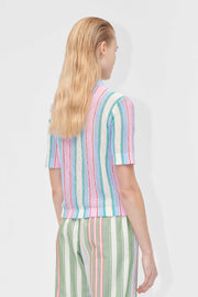 Stine Goya UK Short Sleeve Crochet Polo Knit Pastel Stripes