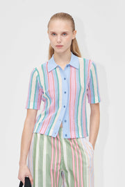 Stine Goya UK Short Sleeve Crochet Polo Knit Pastel Stripes