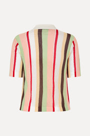 Stine Goya UK Short Sleeve Crochet Polo Knit Baseball Pinstripes