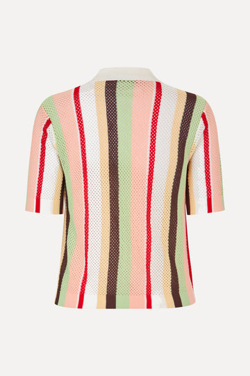Stine Goya UK Short Sleeve Crochet Polo Knit Baseball Pinstripes