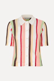 Stine Goya UK Short Sleeve Crochet Polo Knit Baseball Pinstripes