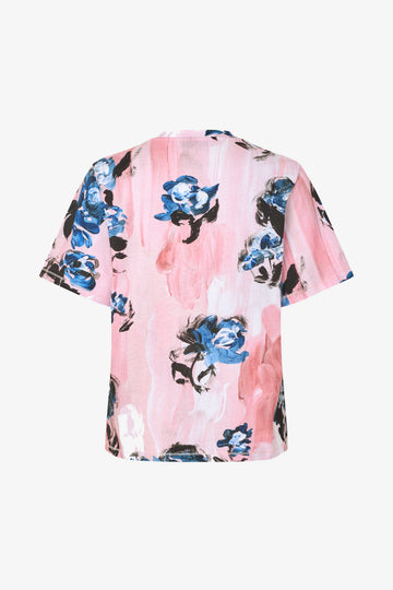 Stine Goya UK Short Sleeve T-Shirt Top Blue Roses On Blush