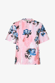 Stine Goya UK Short Sleeve T-Shirt Top Blue Roses On Blush
