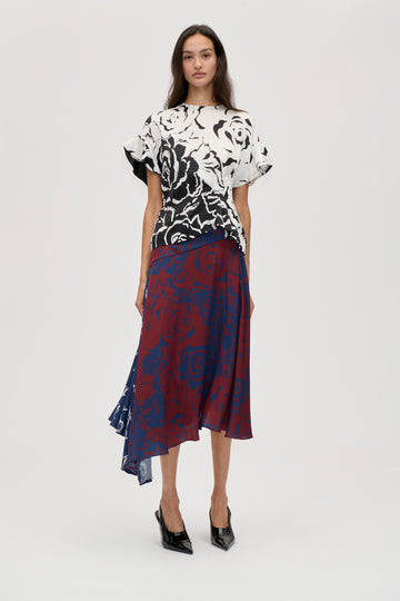 Stine Goya UK Skirt Asymmetric With Pleats Skirt Graphic Rose Burgundy