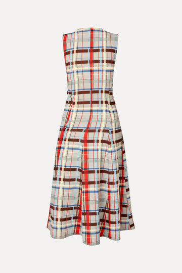 Stine Goya UK Sleeveless Gathered Midi Dress Dress Scarlet Grid