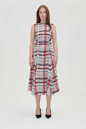 Stine Goya UK Sleeveless Gathered Midi Dress Dress Scarlet Grid