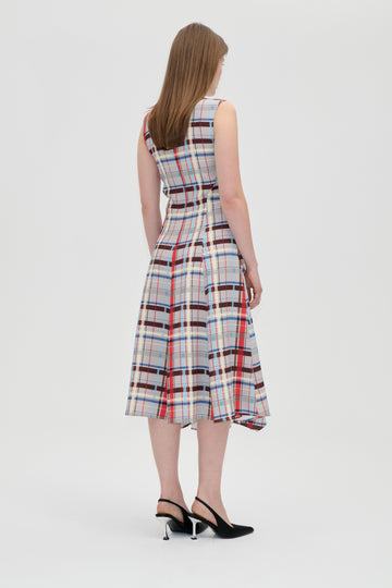 Stine Goya UK Sleeveless Gathered Midi Dress Dress Scarlet Grid
