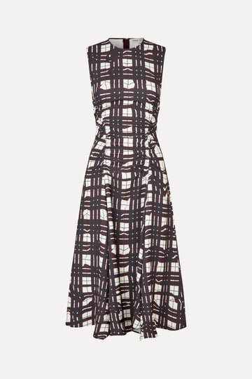 Stine Goya UK Sleeveless Gathered Midi Dress Dress Checkered Wave Burgundy