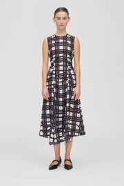 Stine Goya UK Sleeveless Gathered Midi Dress Dress Checkered Wave Burgundy