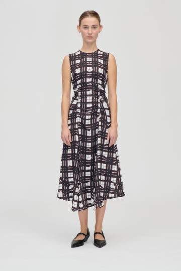 Stine Goya UK Sleeveless Gathered Midi Dress Dress Checkered Wave Burgundy