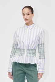 Stine Goya UK Smocked Gathered Boyfriend Shirt Shirt Pastel Stripes