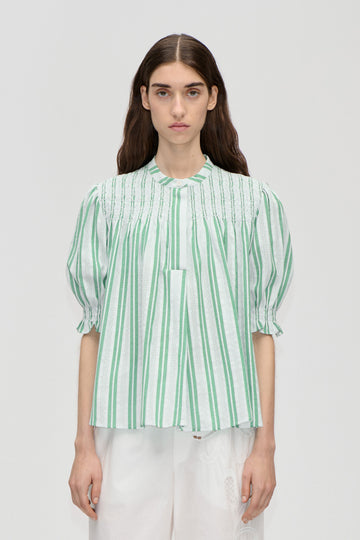 Stine Goya UK Smocked Gathered Top Top Smocked Stripes
