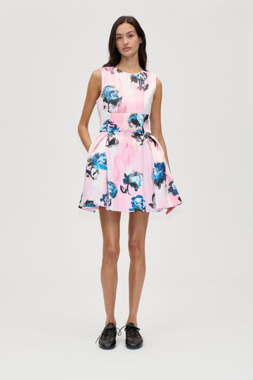 Stine Goya UK Statement Mini Dress Dress Blue Roses On Blush