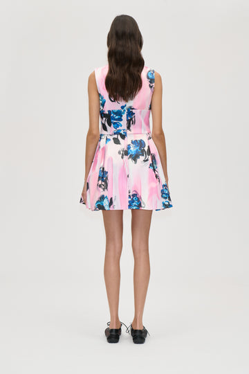 Stine Goya UK Statement Mini Dress Dress Blue Roses On Blush