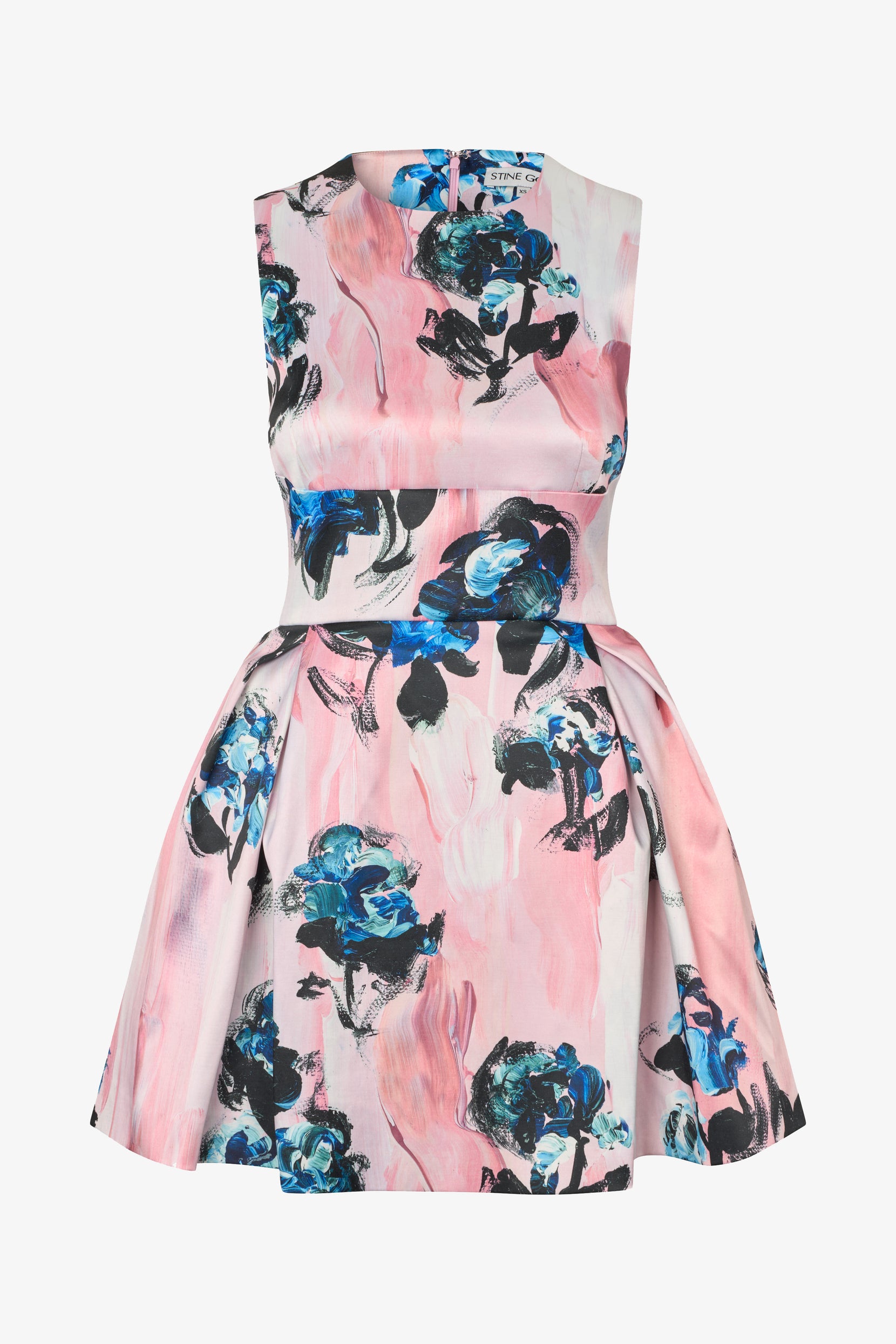 Statement Mini Dress - Blue Roses On Blush - Stine Goya UK