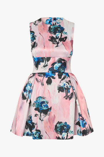 Stine Goya UK Statement Mini Dress Dress Blue Roses On Blush