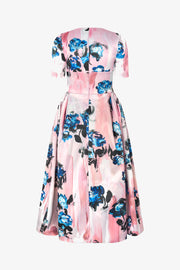Stine Goya UK Statement Volume Midi Dress Dress Blue Roses On Blush