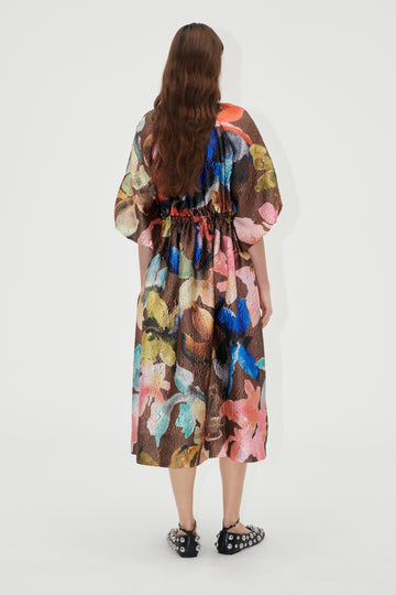 Stine Goya UK Three-Quarter Sleeve Elasticated Midi Dress Dress Aquarelle Garden