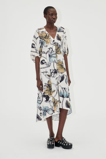 Stine Goya UK Three-Quarter Sleeve Midi Dress Dress Fine Line Poppies