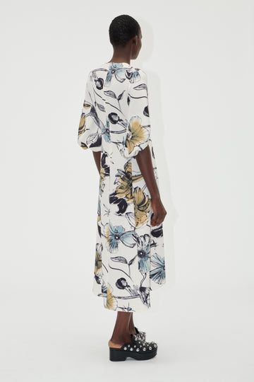 Stine Goya UK Three-Quarter Sleeve Midi Dress Dress Fine Line Poppies
