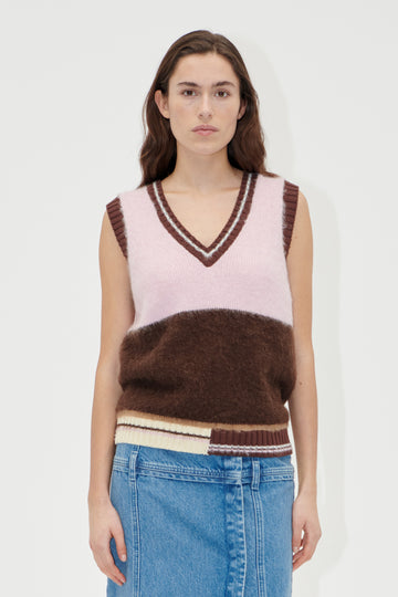 Stine Goya UK V Neckline Vest Knit Multi Stripes