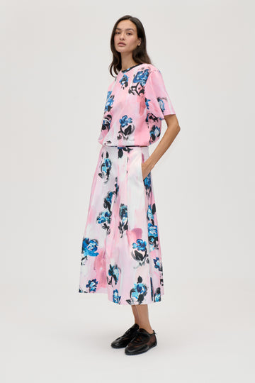Stine Goya UK Voluminous Midi Skirt Skirt Blue Roses On Blush