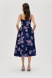 Stine Goya UK Voluminous Strap Dress Dress Blush Roses On Indigo