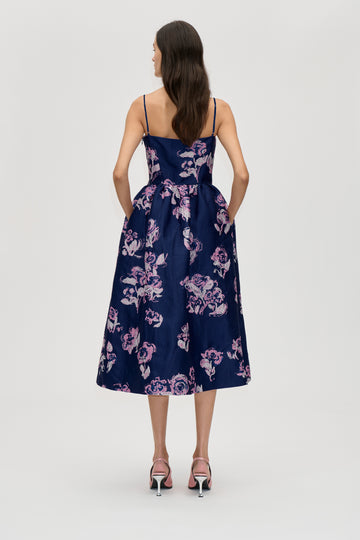 Stine Goya UK Voluminous Strap Dress Dress Blush Roses On Indigo