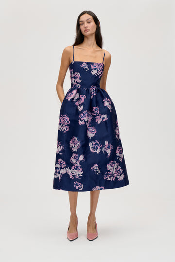 Stine Goya UK Voluminous Strap Dress Dress Blush Roses On Indigo