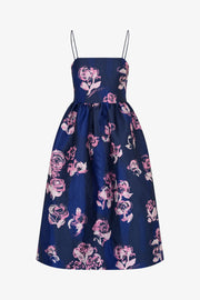 Stine Goya UK Voluminous Strap Dress Dress Blush Roses On Indigo