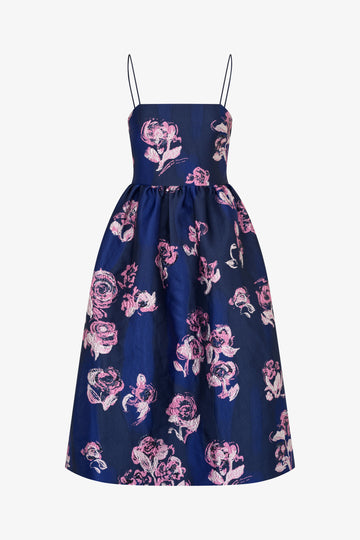 Stine Goya UK Voluminous Strap Dress Dress Blush Roses On Indigo