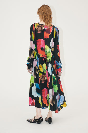Stine Goya UK Voluminous V Neck Midi Dress Dress Watercolor Bloom