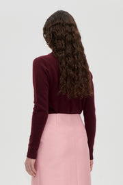 Stine Goya UK Wide Collar Long Sleeve Cardigan Knit Bordeaux