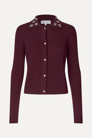 Stine Goya UK Wide Collar Long Sleeve Cardigan Knit Bordeaux