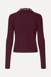 Stine Goya UK Wide Collar Long Sleeve Cardigan Knit Bordeaux