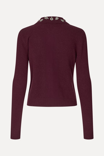 Stine Goya UK Wide Collar Long Sleeve Cardigan Knit Bordeaux