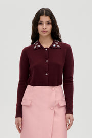 Stine Goya UK Wide Collar Long Sleeve Cardigan Knit Bordeaux