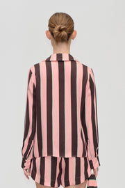 Stine Goya UK Wide Point Collar Shirt Top Rosewood Mint Stripes