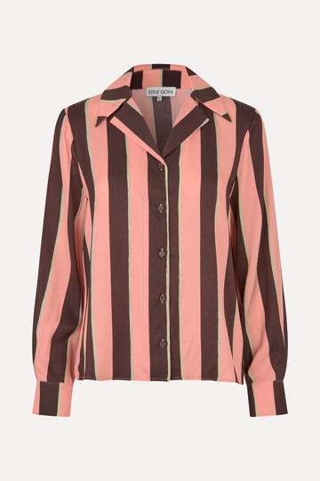 Stine Goya UK Wide Point Collar Shirt Top Rosewood Mint Stripes