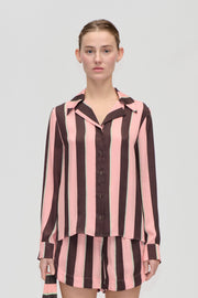 Stine Goya UK Wide Point Collar Shirt Top Rosewood Mint Stripes