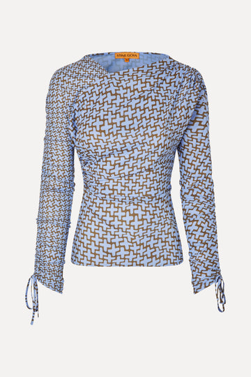 Stine Goya UK Wrap Front Gathered Sleeve Top Top Graphic Weave