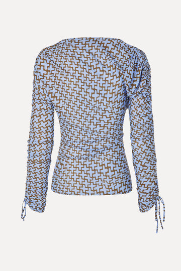 Stine Goya UK Wrap Front Gathered Sleeve Top Top Graphic Weave